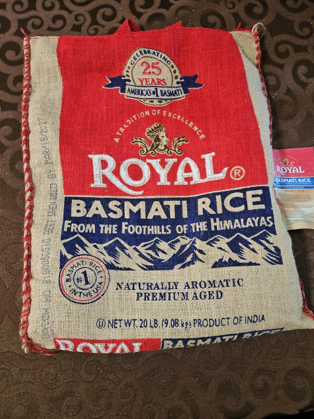 Royal Basmati Rice Jute Sack - Red and Natural